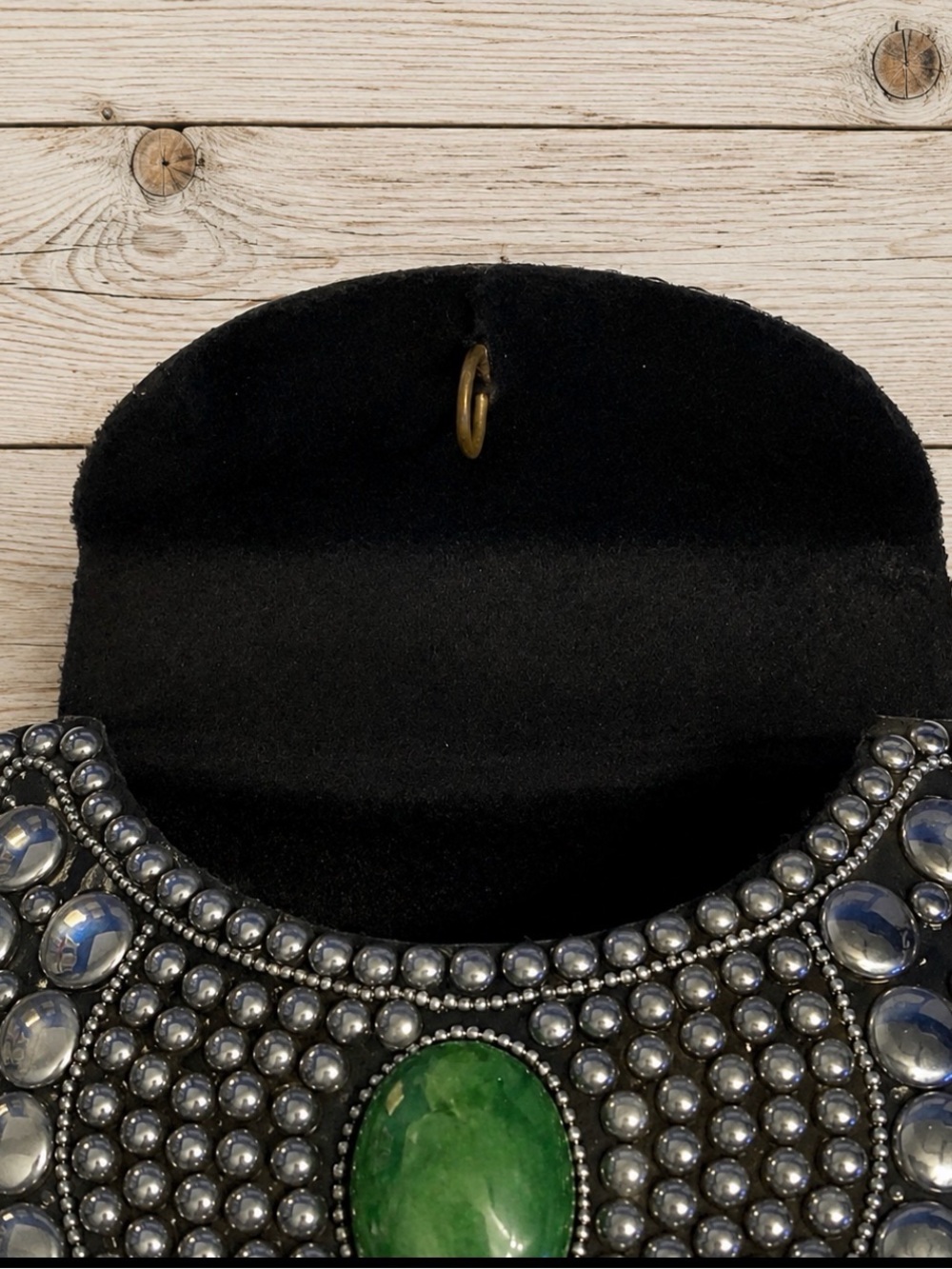 RAMLA Porte Moi Mosaic Moroccan Crossbody Clutch Silver Studded Green Stone NIP - Picture 9 of 11
